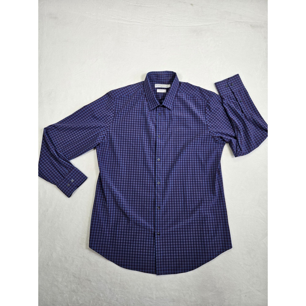 Mizzen Main Shirt Mens XL Trim Fit Purple Blue Plaid Leeward Stretch Button Down